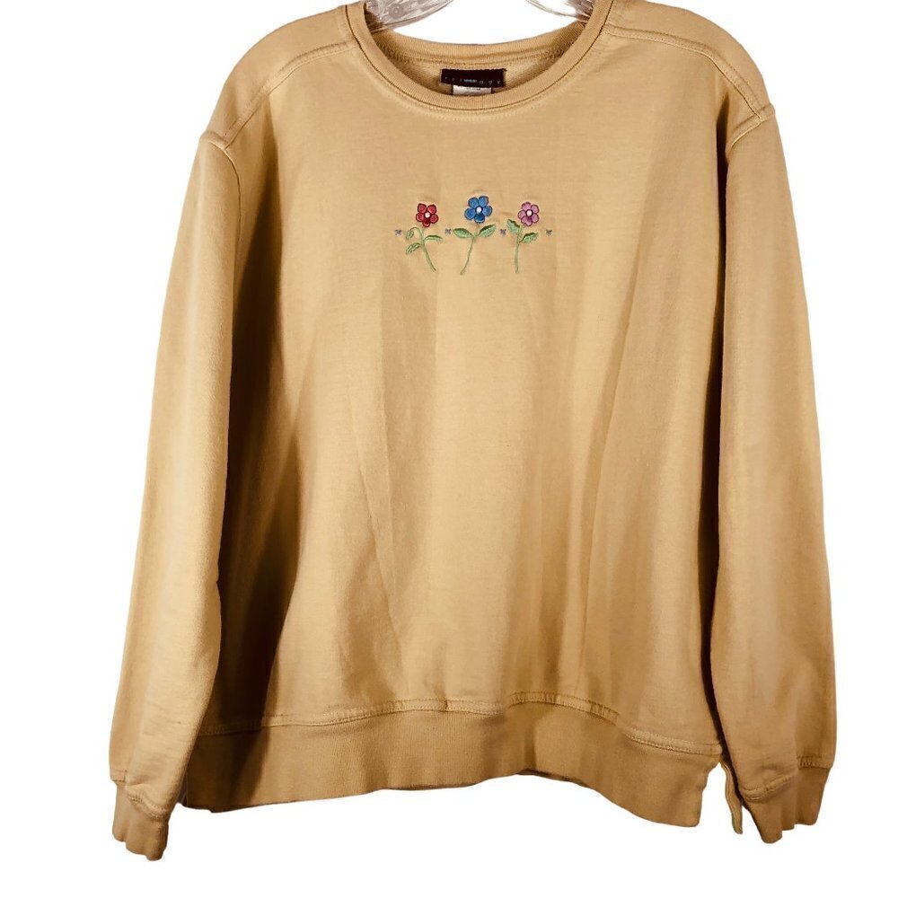 Trilogy Women's Gold Floral Embroidered Sweatshirt Size XL
